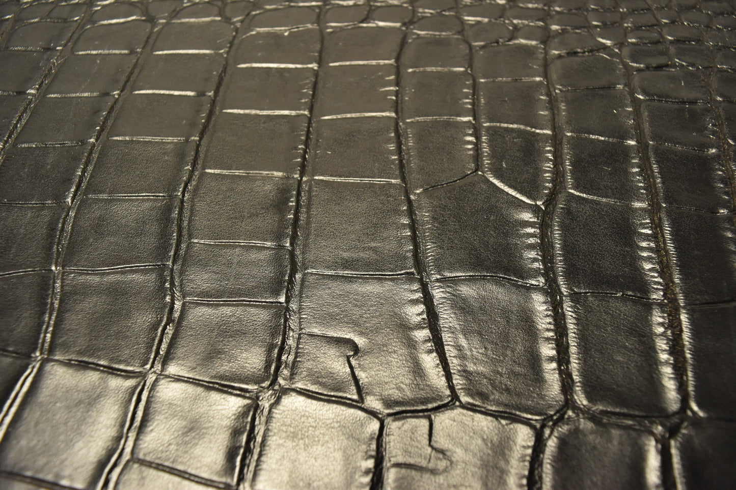 Italian Matte Black Crocodile-Embossed Cow