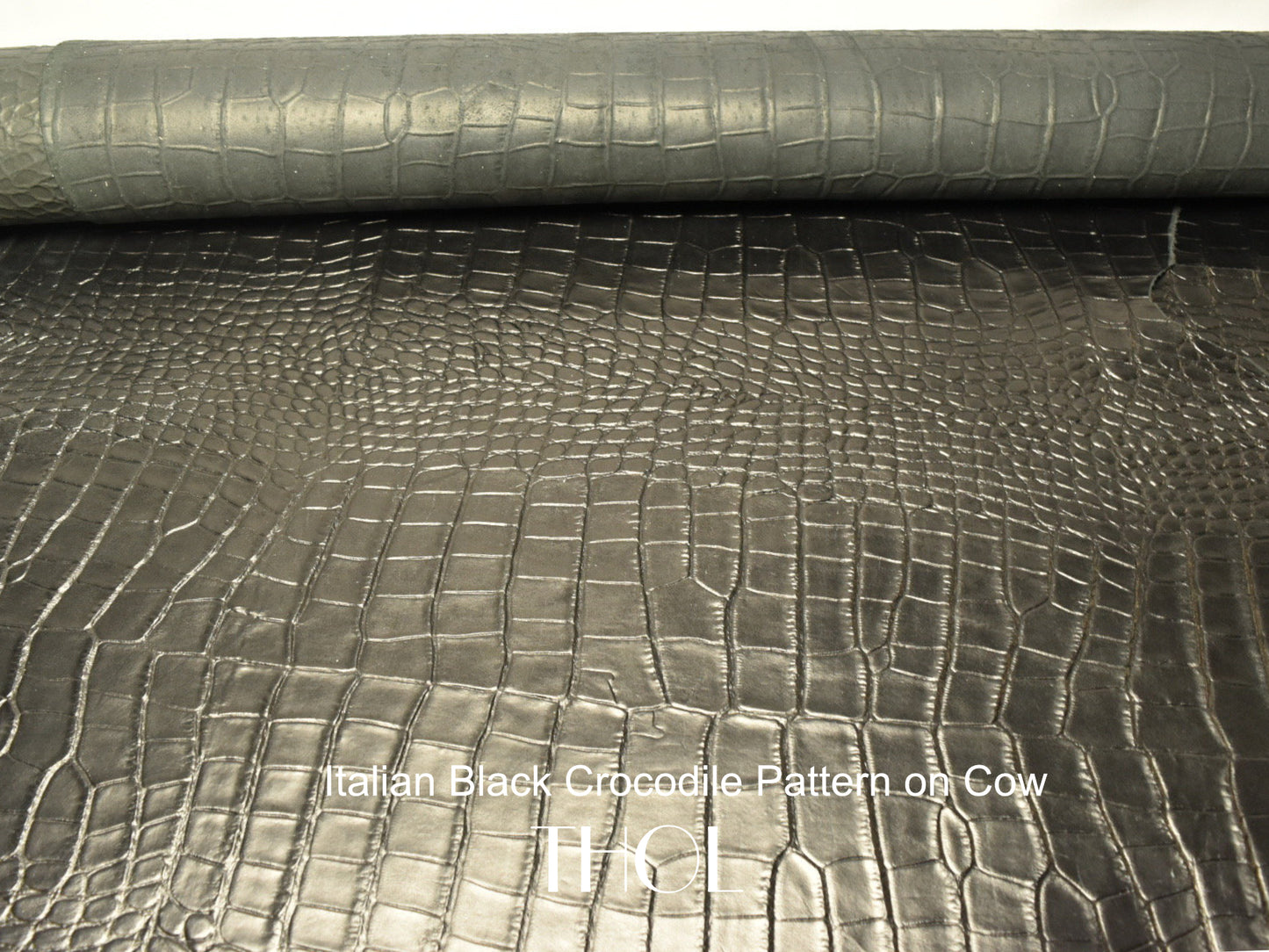Italian Matte Black Crocodile-Embossed Cow