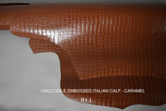 Crocodile Embossed Italian Calf - Caramel